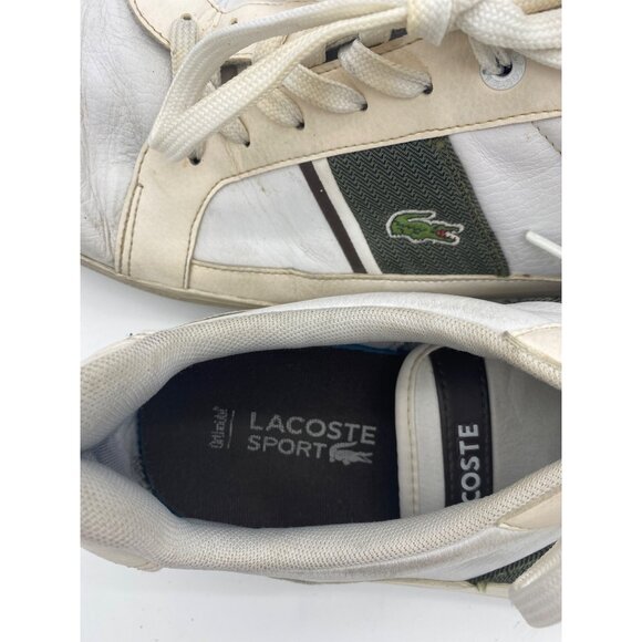 LACOSTE Europa Twd Leather Lace Sneakers Mens Sz 13‎ White Green Luxury Preppy - Picture 5 of 6